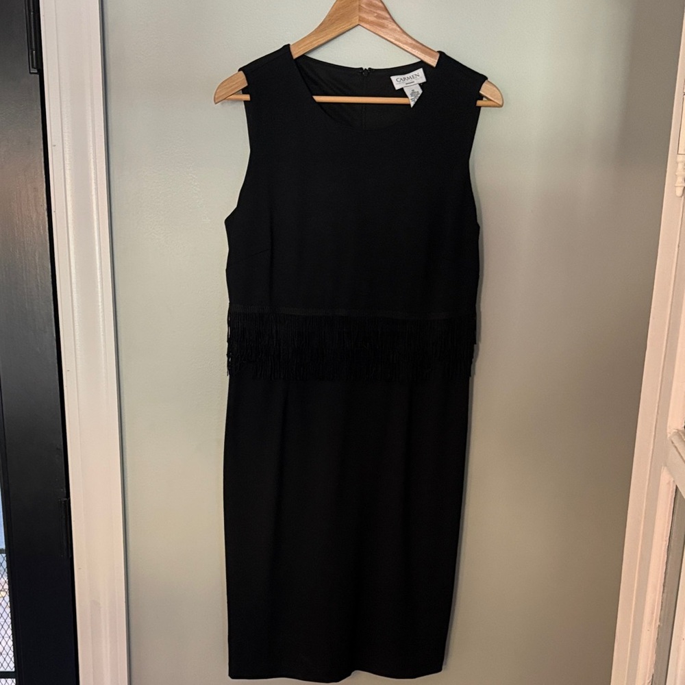 Carmen Marc Valvo Fringe Detail Midi Dress